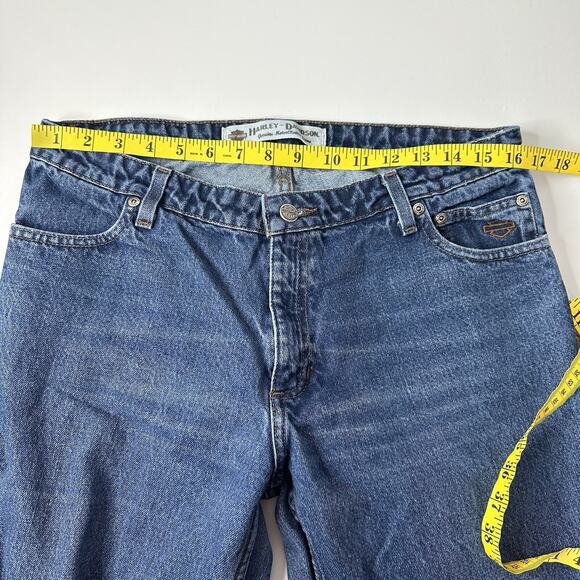 Harley Davidson Jeans Womens 12 Long Blue Boot Cut Biker Moto Grunge Denim - Picture 11 of 16